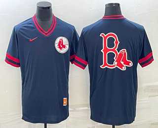 Mens Boston Red Sox Big Logo Navy Blue Nike Cooperstown Collection Legend V Neck Jersey->boston red sox->MLB Jersey